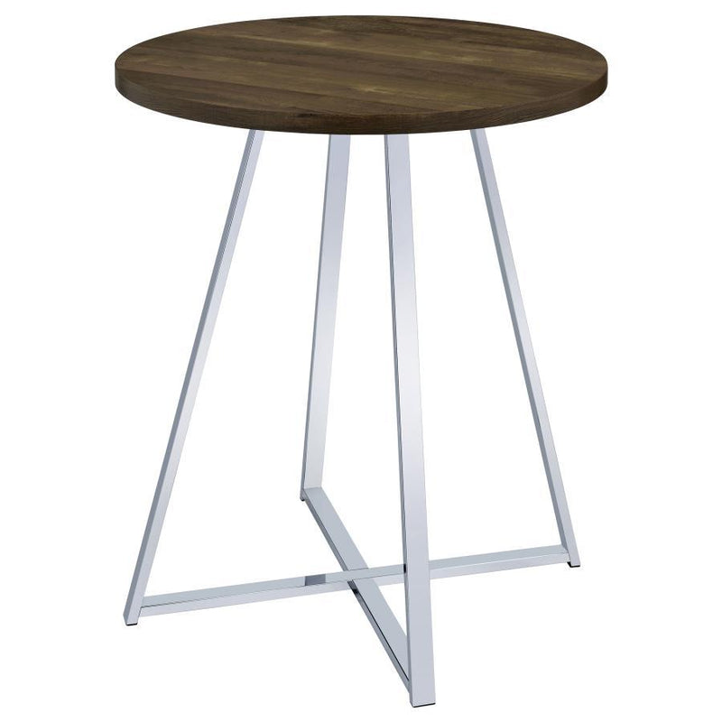 Burkhart - Sled Base Round Bar Table - Brown Oak and Chrome.