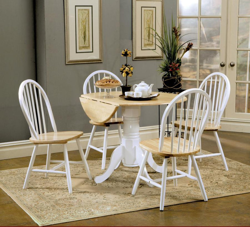 Allison - Drop Leaf Round Dining Table - Natural Brown and White.