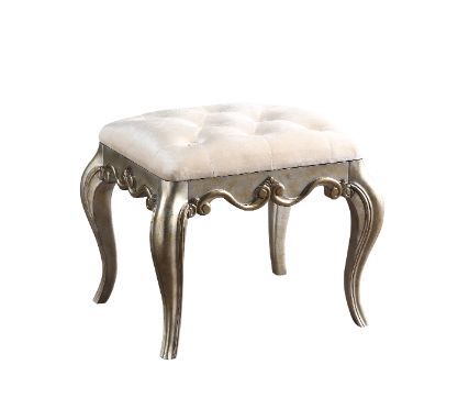 Esteban - Vanity Stool - Ivory Velvet & Antique Champagne Finish - Grand Furniture GA