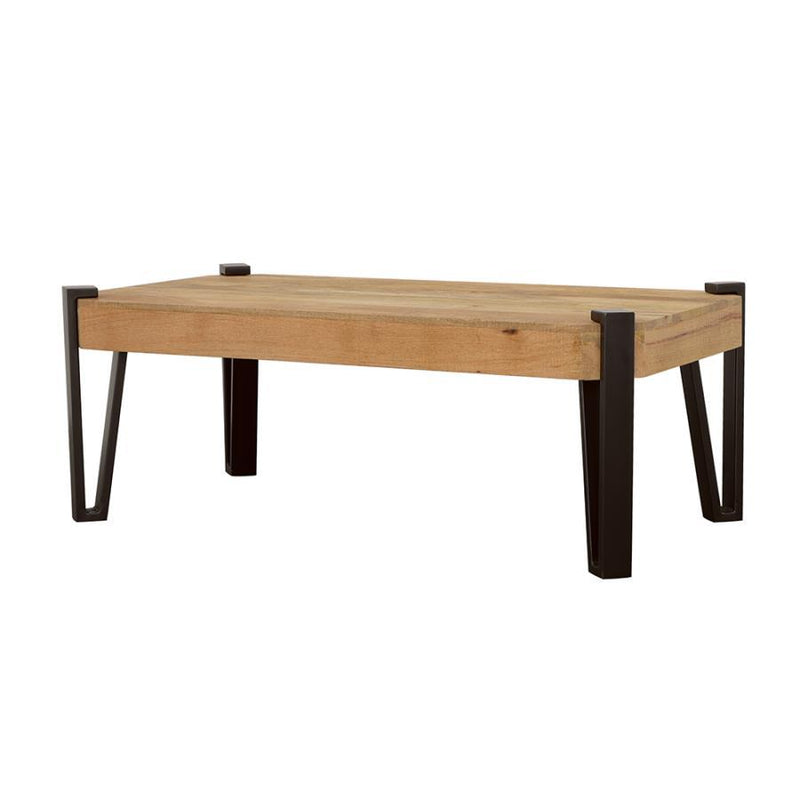 Winston - Wooden Rectangular Top Coffee Table - Natural and Matte Black.