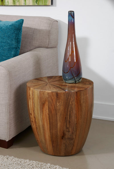 Del Sol - Solid Wood Table With Offset Sunburst Patterned Top.