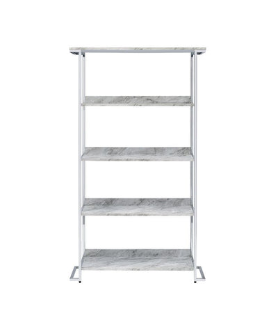 Visage - Bookshelf - White Printed Faux Marble & Chrome - Grand Furniture GA