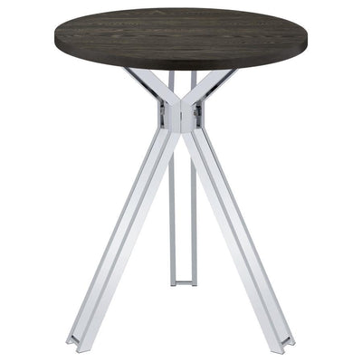 Edgerton - Round Wood Top Bar Table - Dark Oak and Chrome.