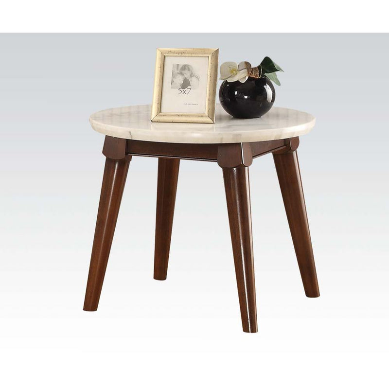 Gasha - End Table - White Marble & Walnut - Grand Furniture GA