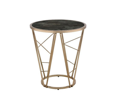 Cicatrix - End Table - Faux Black Marble Glass & Champagne Finish - Grand Furniture GA