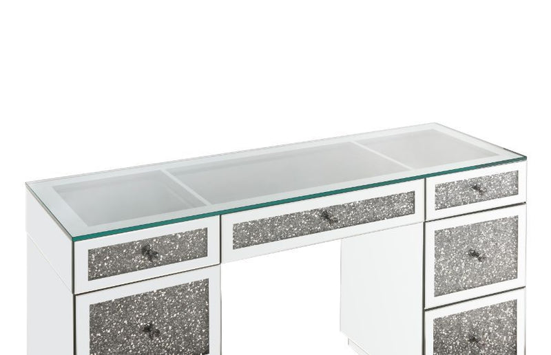 Noralie - Office Desk - Clear Glass, Mirrored & Faux Diamonds