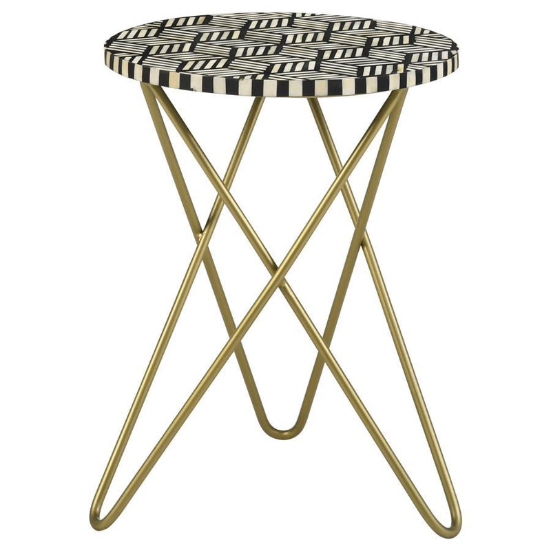 Xenia - Round Accent Table With Hairpin Legs - Black and White.