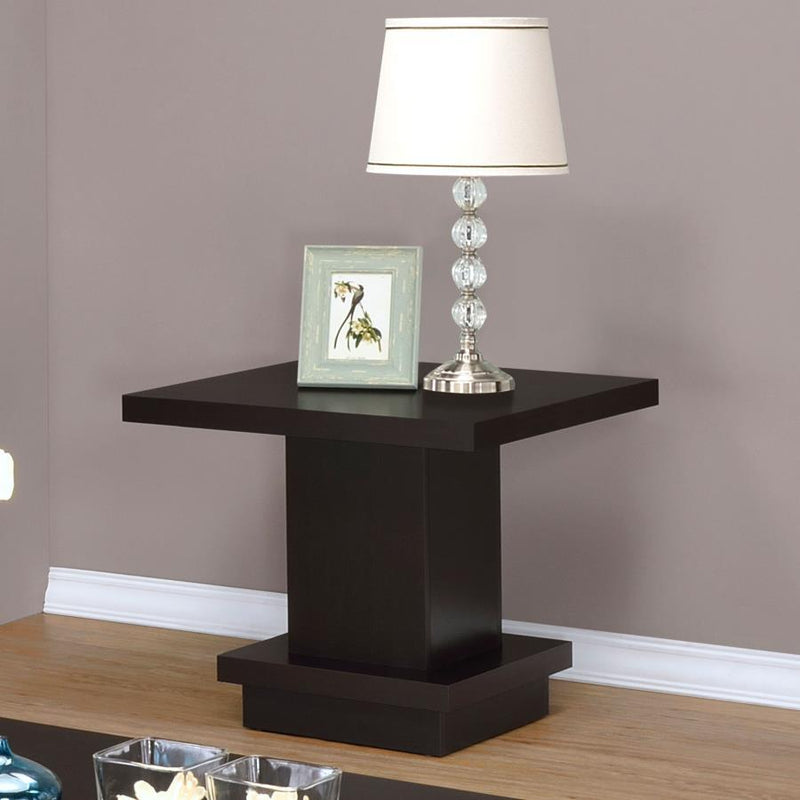 Reston - Pedestal Square End Table - Cappuccino.