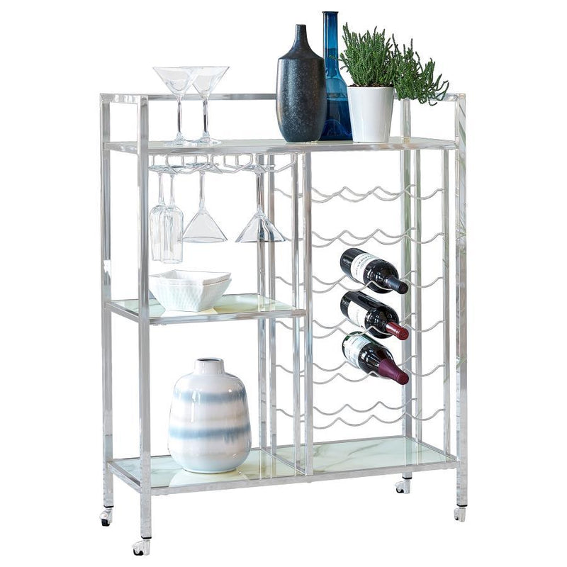 Derion - Glass Shelf Serving Cart With Casters - Chrome - Grand Furniture GA