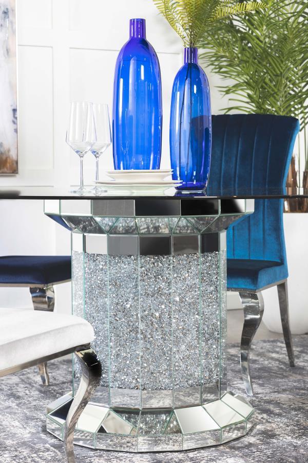 Ellie - Cylinder Pedestal Glass Top Dining Table - Mirror.