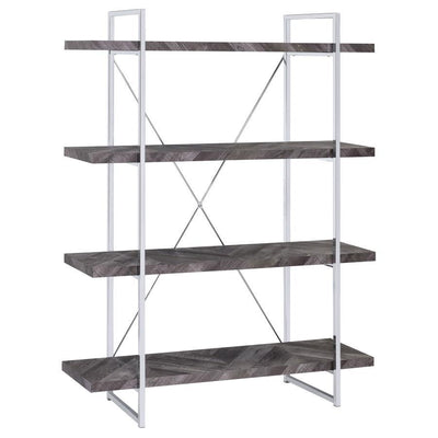 Grimma - 4-Shelf Bookcase - Rustic Grey Herringbone.