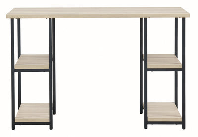 Waylowe - Natural / Black - Home Office Desk - Double-Shelf Pedestal.