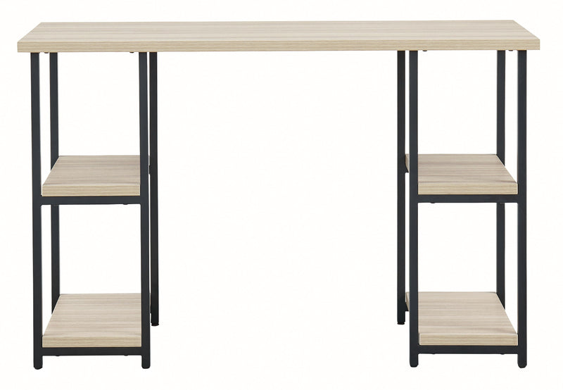 Waylowe - Natural / Black - Home Office Desk - Double-Shelf Pedestal.