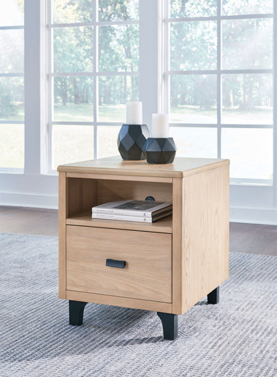 Freslowe - Light Brown / Black - Rectangular End Table.