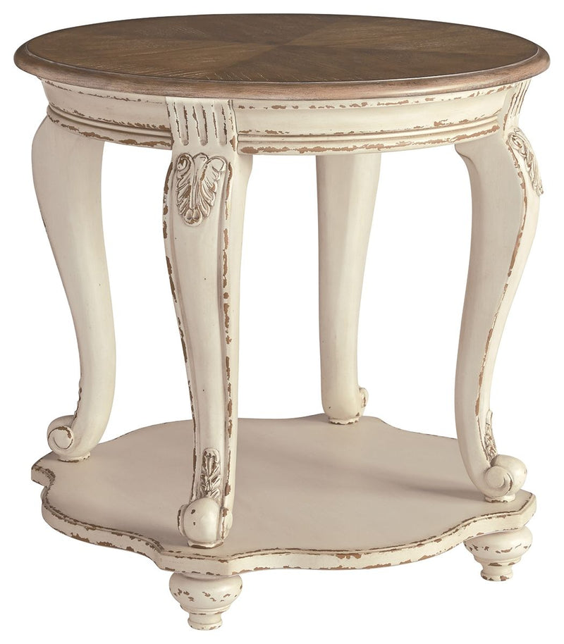 Realyn - White / Brown - Round End Table.