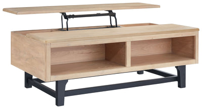 Freslowe - Light Brown / Black - Lift Top Cocktail Table.