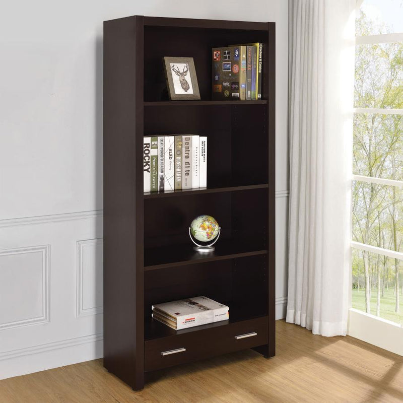 Skylar - 5-Shelf Bookcase With Storage Drawer - Cappuccino.
