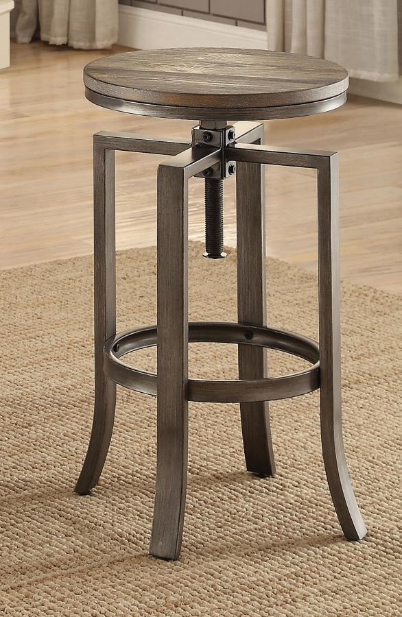 Bartlett - Adjustable Height Swivel Bar Stools (Set of 2) - Brushed Nutmeg and Slate Grey.