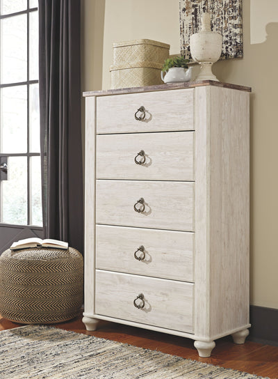 Willowton - Brown / Beige / White - Five Drawer Chest.