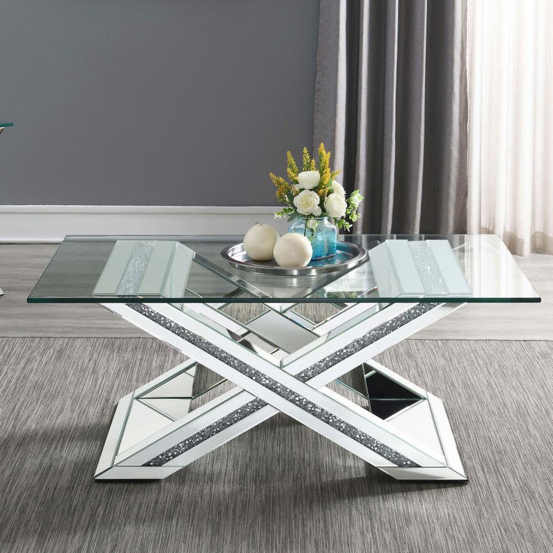 Bonnie - X-Base Rectangle Glass Top Coffee Table - Mirror.