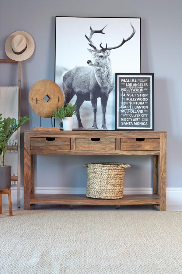 Esther - 3-Drawer Storage Console Table - Natural Sheesham.