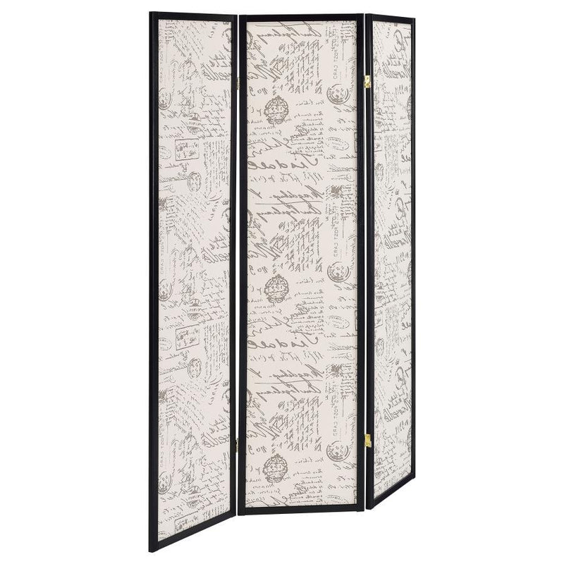 Felice - 3-Panel French Script Print Folding Screen - Espresso - Room Dividers - Grand Furniture GA