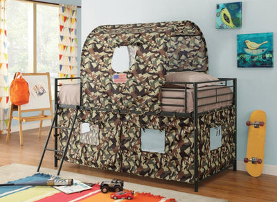 Camouflage - Tent Loft Bed With Ladder - Army Green.