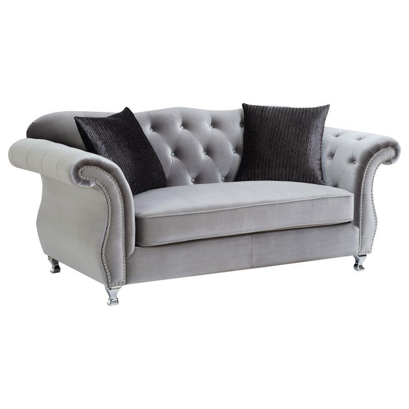 Frostine - Button Tufted Loveseat - Silver.