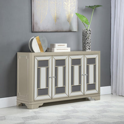 Toula - 4-Door Accent Cabinet - Smoke and Champagne.