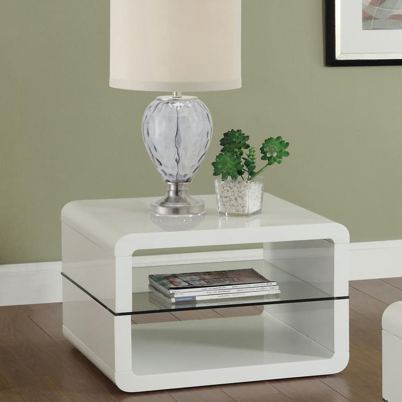 Elana - Square 2-Shelf End Table - Glossy White.