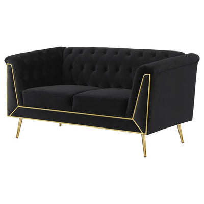 Holly - Tuxedo Arm Tufted Back Loveseat - Black - Grand Furniture GA