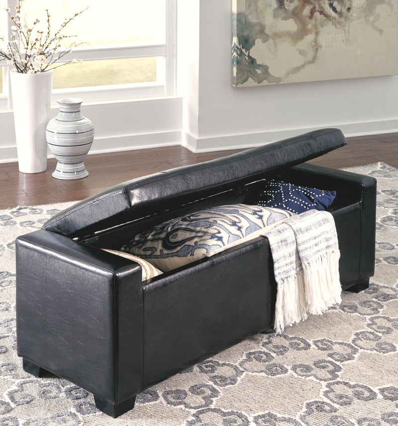 Benches - Black - Upholstered Storage Bench - Faux Leather.