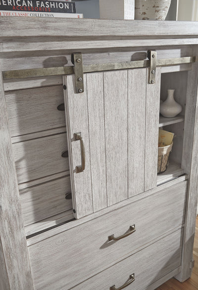 Brashland - White - Five Drawer Chest - Distressed Finish.