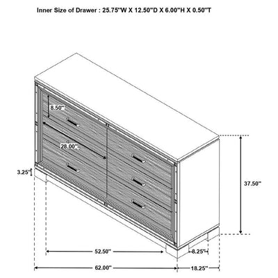 Cappola - Rectangular 6-Drawer Dresser - Silver and Black.