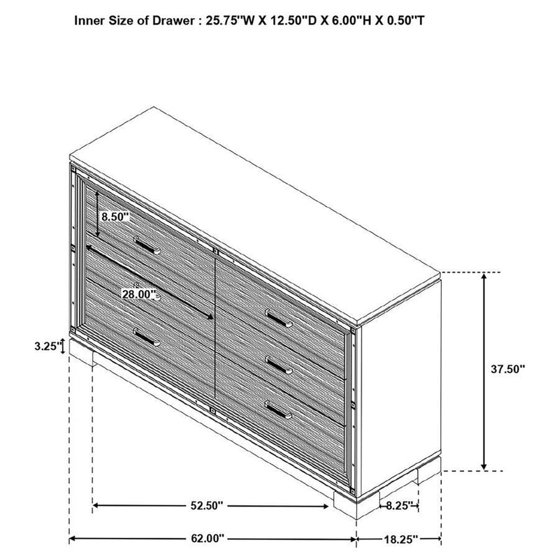 Cappola - Rectangular 6-Drawer Dresser - Silver and Black.