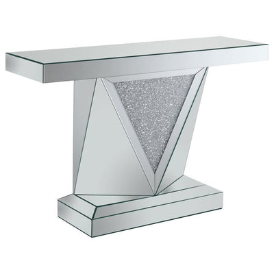 Amore - Rectangular Sofa Table With Triangle Detailing - Silver And Clear Mirror - Grand Furniture GA