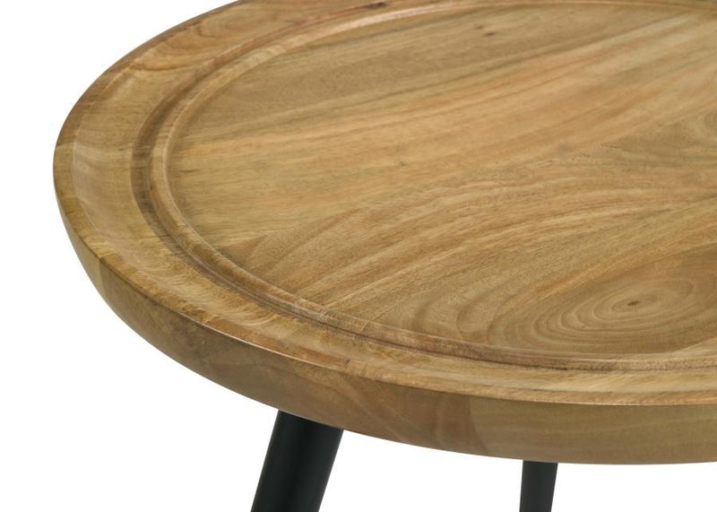 Zoe - Round End Table With Trio Legs - Natural and Black.