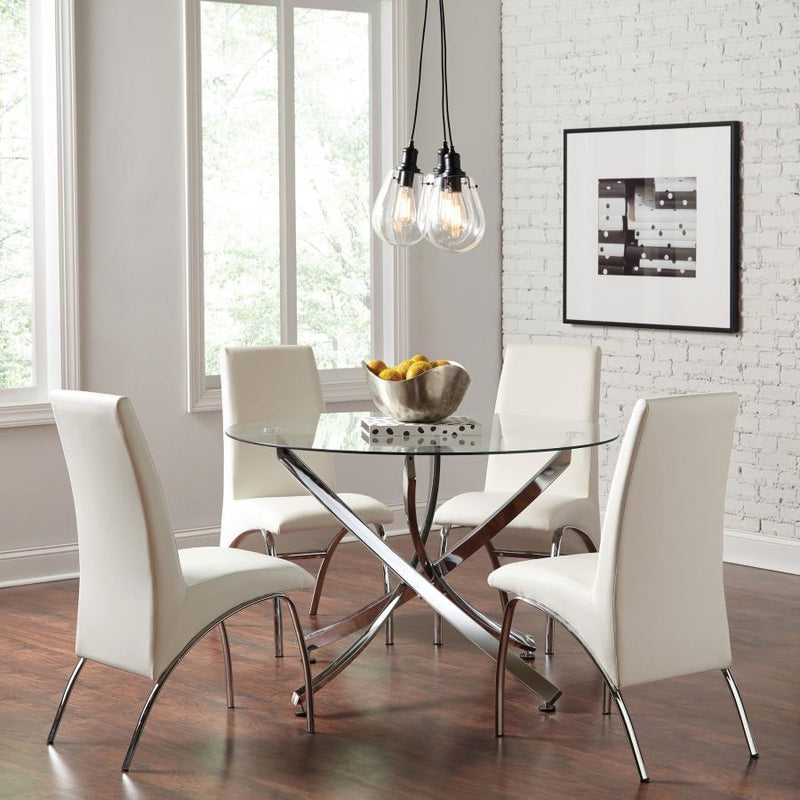 Beckham - 5 Piece Round Dining Set - Chrome And White - Grand Furniture GA