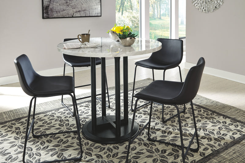 Centiar - Black / Gray - 5 Pc. - Counter Table, 4 Upholstered Barstools.