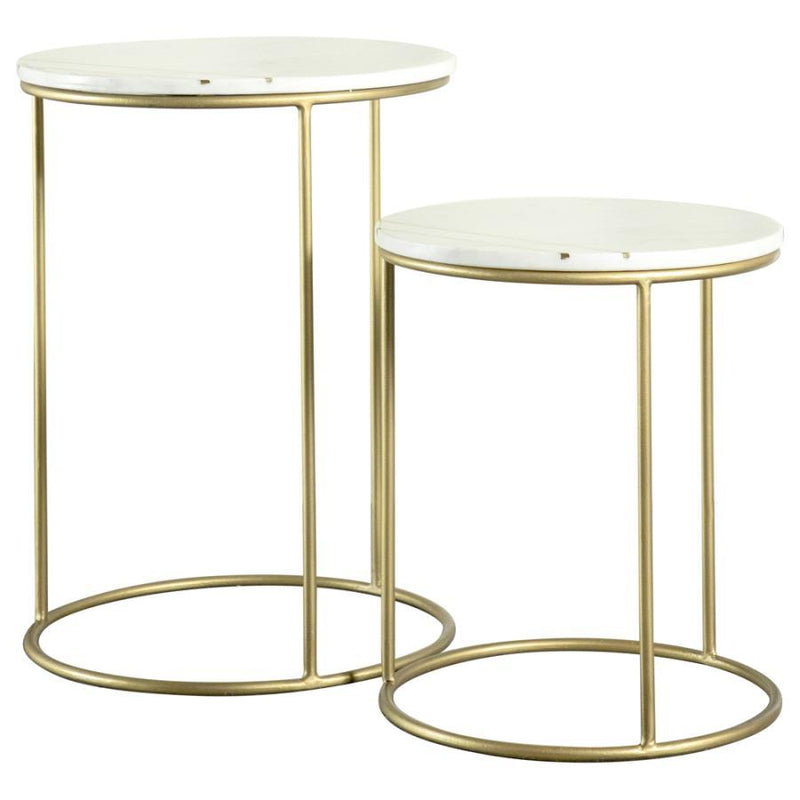 Vivienne - 2-Piece Round Marble Top Nesting Tables - White and Gold.