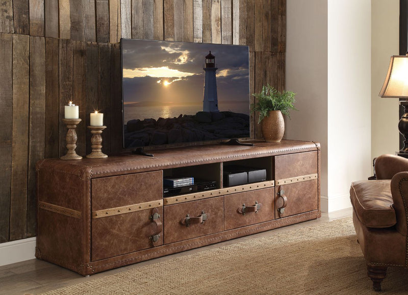 Aberdeen - TV Stand - Retro Brown Top Grain Leather - Grand Furniture GA