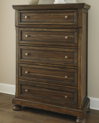 Flynnter - Medium Brown - Five Drawer Chest.