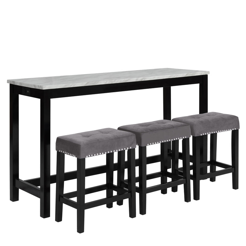 Celeste - Theater Bar Table With 3 Stools - Gray