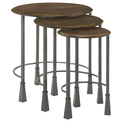 Deja - 3-Piece Round Nesting Table - Natural and Gunmetal.