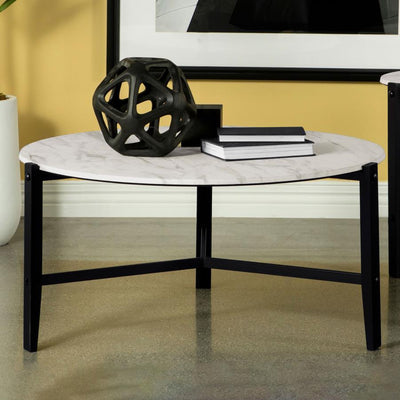 Tandi - Round Coffee Table Faux Marble - White and Black.