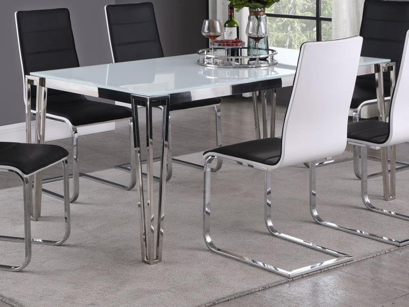 Pauline - Rectangular Dining Table With Metal Leg - White And Chrome