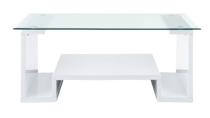 Nevaeh - Coffee Table - Clear Glass & White High Gloss Finish