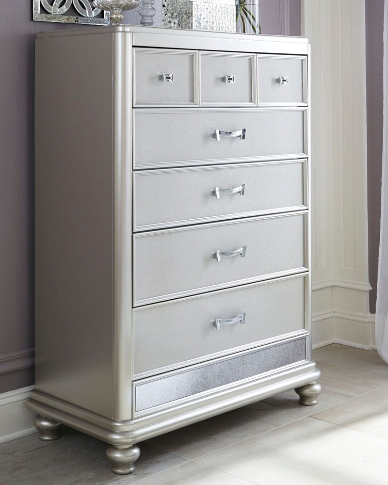 Coralayne - Silver - Five Drawer Chest.