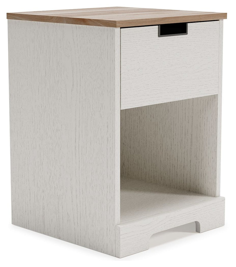 Vaibryn - White / Brown / Beige - One Drawer Night Stand.