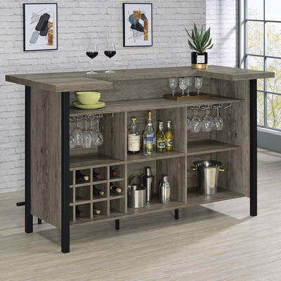 Bellemore - Bar Unit With Footrest - Grey Driftwood and Black.